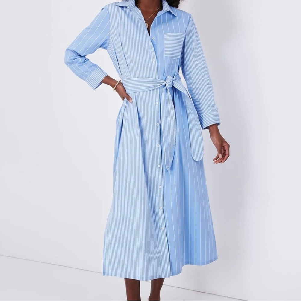 Elegant Blue Striped Shirt Dress